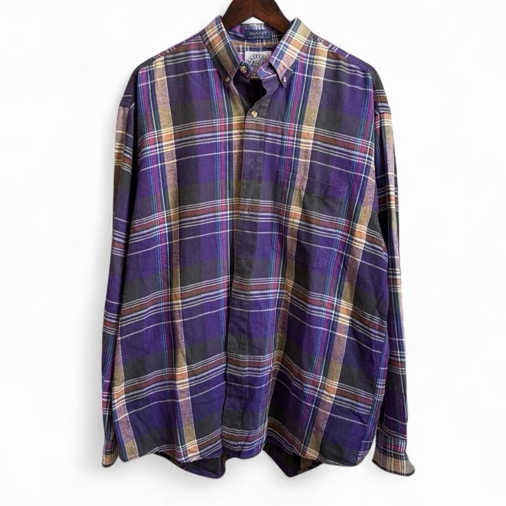 Vintage 90s Gant Grunge Purple Outdoor Mens L Button Up Flannel Shirt
